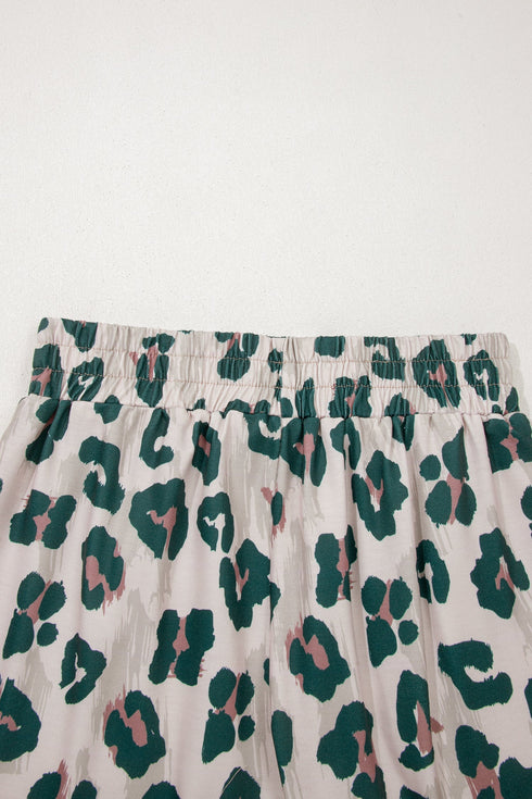 Western Style Leopard Print Contrast Trim Short Set
