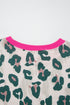 Western Style Leopard Print Contrast Trim Short Set