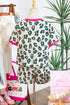 Western Style Leopard Print Contrast Trim Short Set