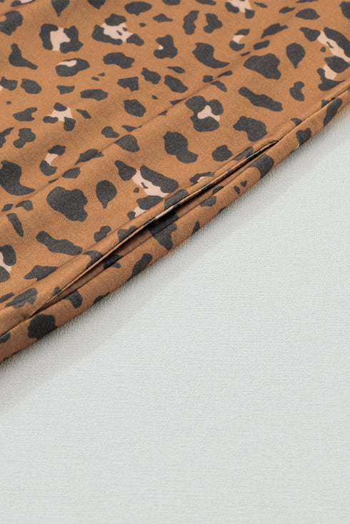 Western Style Leopard Print Cropped Drawstring Hoodie