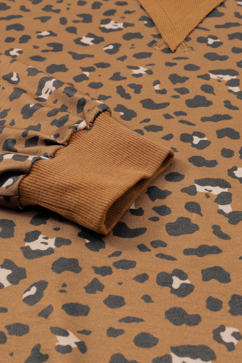 Western Style Leopard Print Cropped Drawstring Hoodie