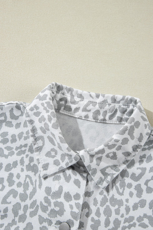 Western Style Leopard Print Flap Pocket Denim Jacket