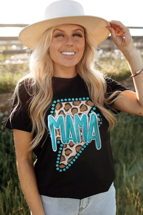 Western Style Leopard Print Lightning Graphic Tee