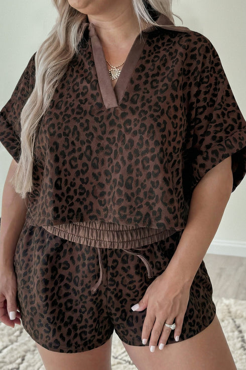 Western Style Leopard Print Matching Short Set
