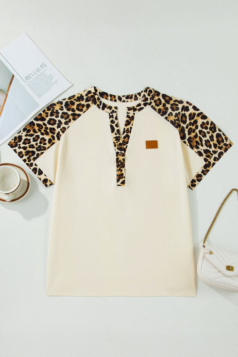 Western Style Leopard Print Patchwork Polo Tee
