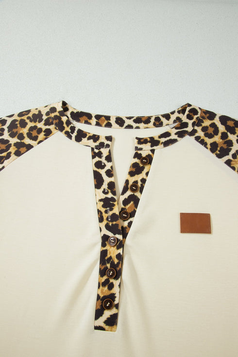 Western Style Leopard Print Patchwork Polo Tee