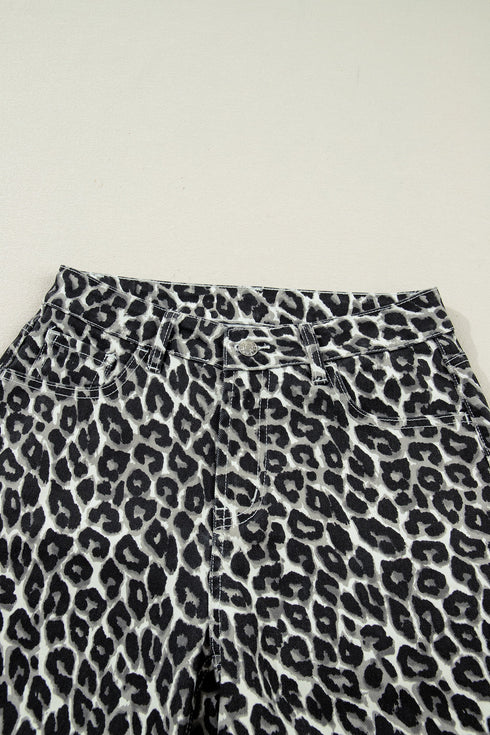 Western Style Leopard Print Relaxed Barrel Jeans