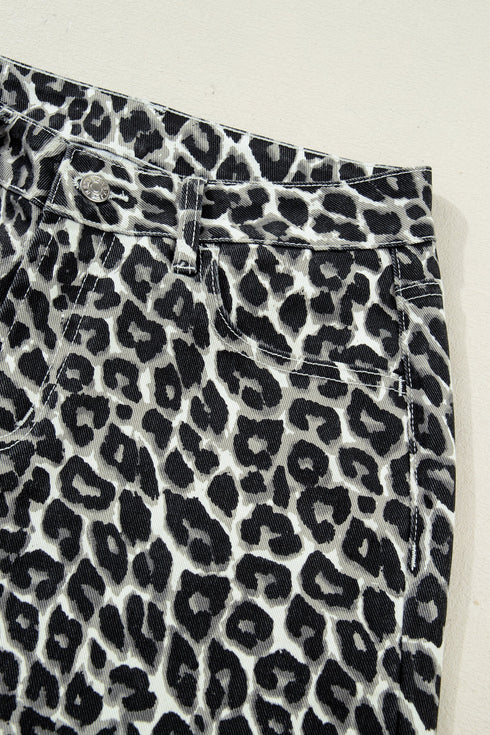 Western Style Leopard Print Relaxed Barrel Jeans