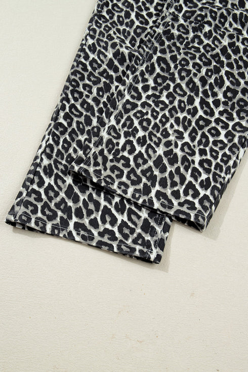 Western Style Leopard Print Relaxed Barrel Jeans