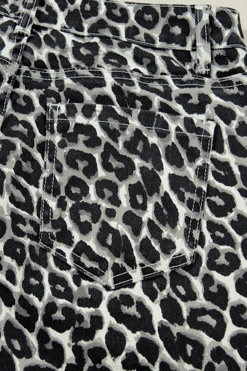 Western Style Leopard Print Relaxed Barrel Jeans