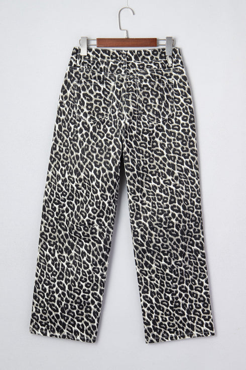 Western Style Leopard Print Relaxed Barrel Jeans