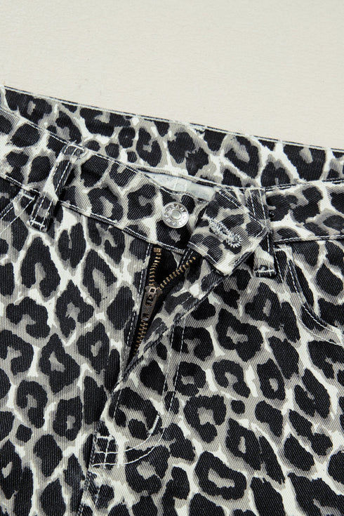 Western Style Leopard Print Relaxed Barrel Jeans