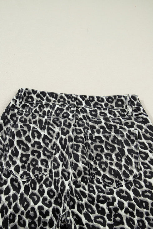 Western Style Leopard Print Relaxed Barrel Jeans