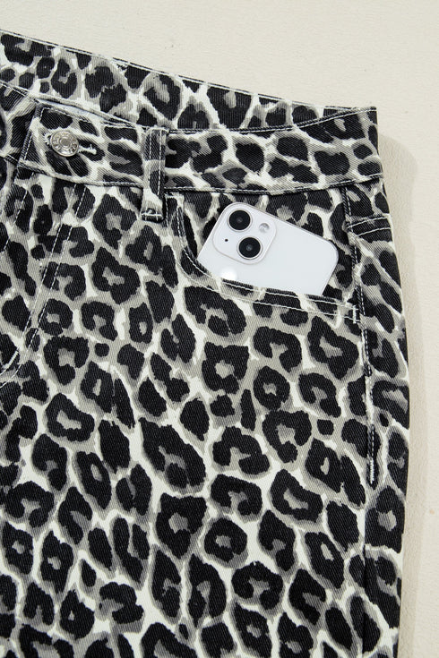 Western Style Leopard Print Relaxed Barrel Jeans