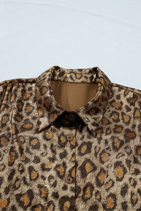 Western Style Leopard Print Short Sleeve Dolman Shirt