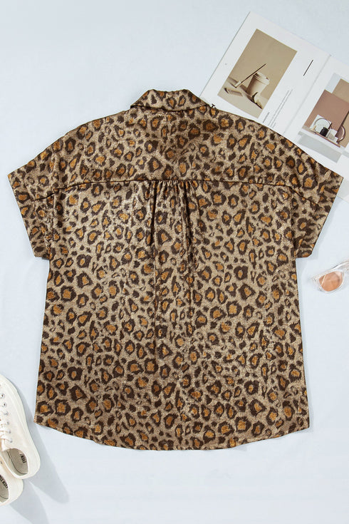 Western Style Leopard Print Short Sleeve Dolman Shirt