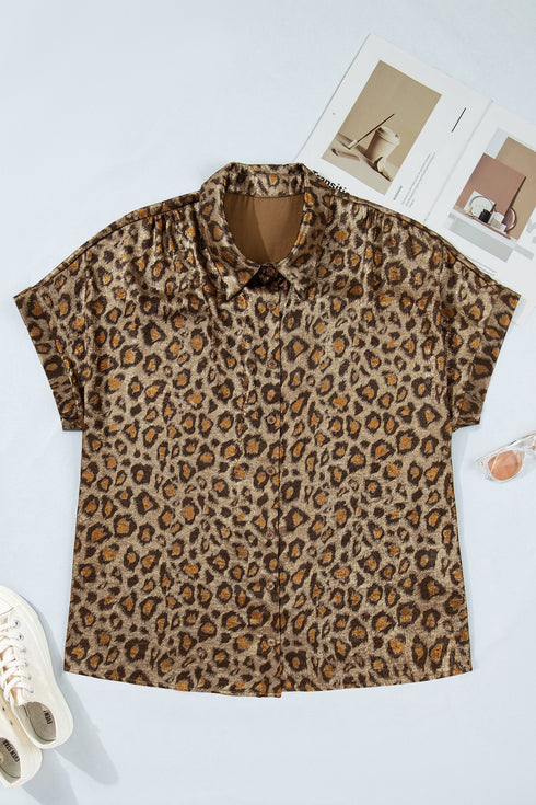Western Style Leopard Print Short Sleeve Dolman Shirt