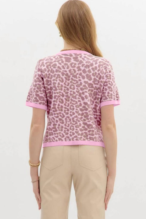 Western Style Leopard Print Short Sleeve Sweater Cardigan