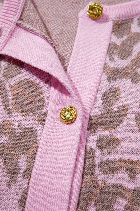 Western Style Leopard Print Short Sleeve Sweater Cardigan
