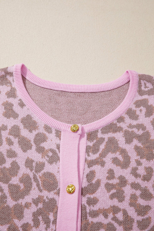 Western Style Leopard Print Short Sleeve Sweater Cardigan