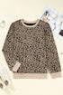 Western Style Leopard Print Textured Long Sleeve Top