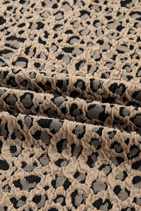 Western Style Leopard Print Textured Long Sleeve Top