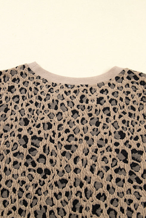 Western Style Leopard Print Textured Long Sleeve Top