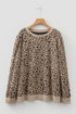Western Style Leopard Print Textured Long Sleeve Top