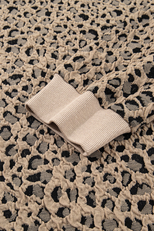Western Style Leopard Print Textured Long Sleeve Top