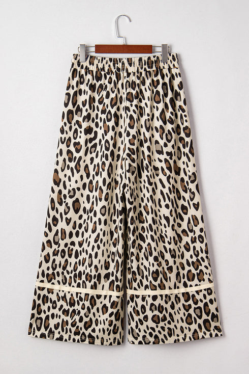 Western Style Leopard Print Wide Leg Cropped Pants