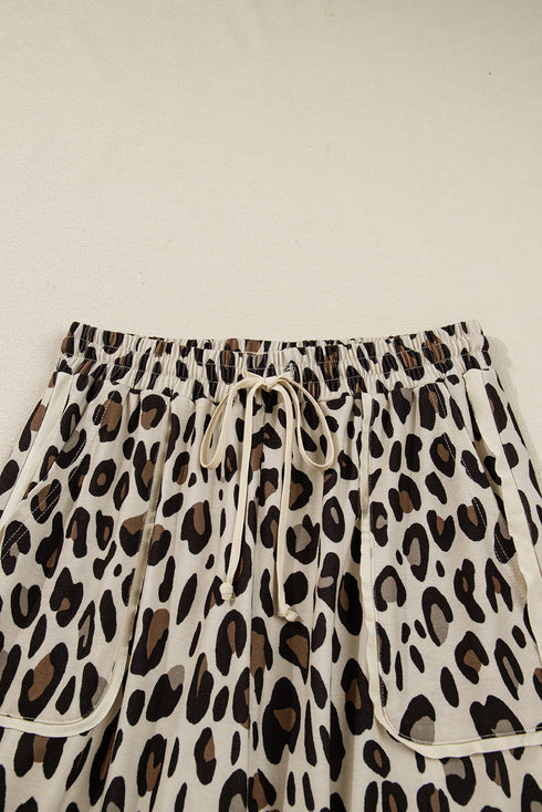 Western Style Leopard Print Wide Leg Cropped Pants