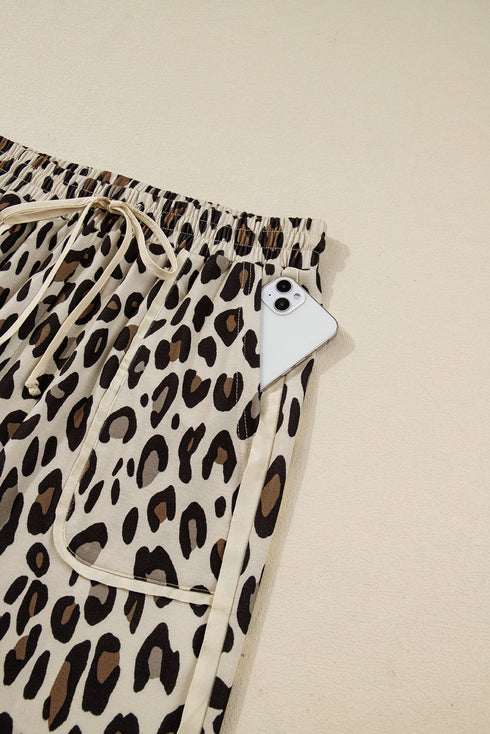 Western Style Leopard Print Wide Leg Cropped Pants