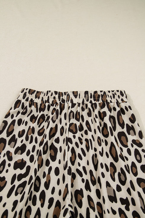 Western Style Leopard Print Wide Leg Cropped Pants