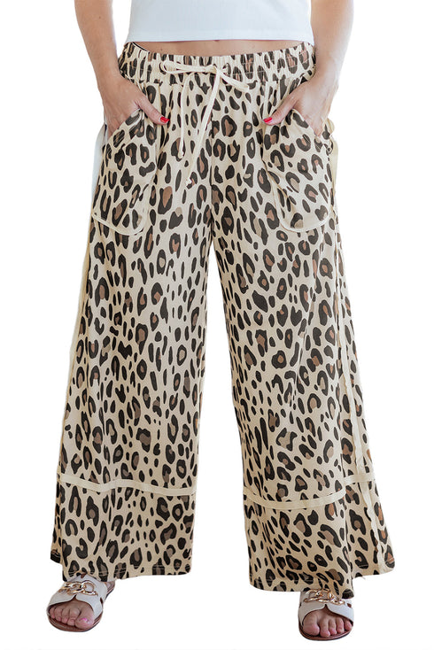 Western Style Leopard Print Wide Leg Cropped Pants