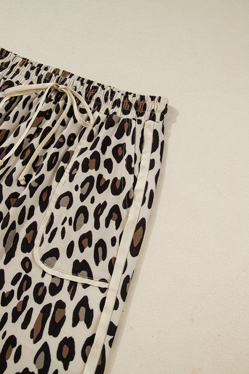 Western Style Leopard Print Wide Leg Cropped Pants