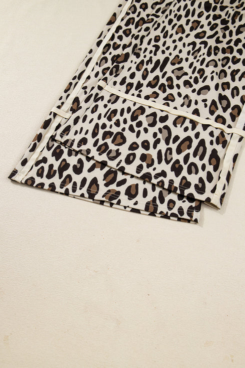 Western Style Leopard Print Wide Leg Cropped Pants