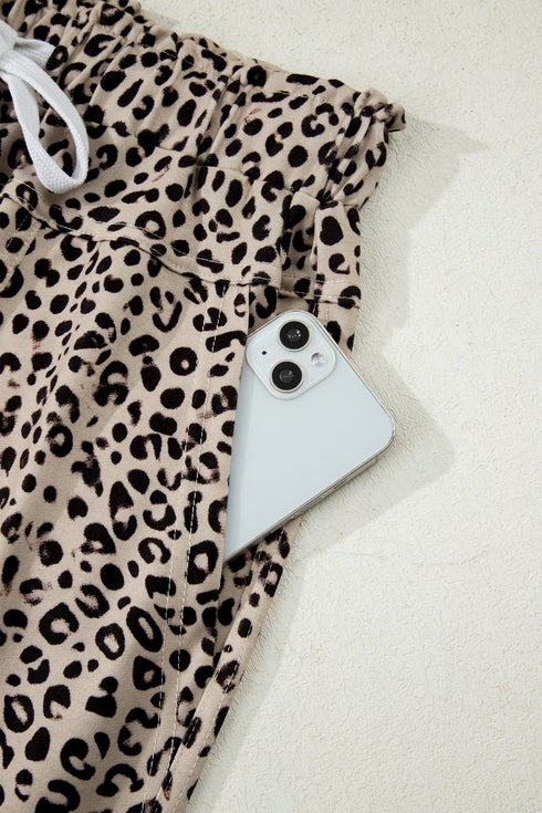 Western Style Leopard Print Wide Leg Terry Knit Pants