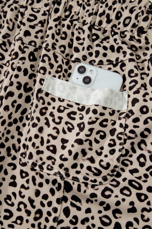 Western Style Leopard Print Wide Leg Terry Knit Pants