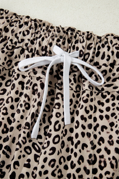 Western Style Leopard Print Wide Leg Terry Knit Pants