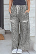 Western Style Leopard Print Wide Leg Terry Knit Pants