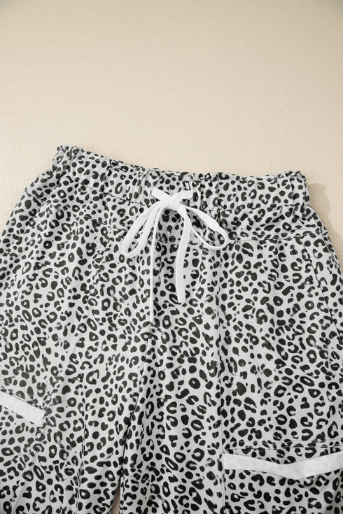 Western Style Leopard Print Wide Leg Terry Knit Pants