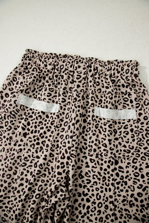 Western Style Leopard Print Wide Leg Terry Knit Pants