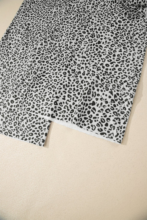 Western Style Leopard Print Wide Leg Terry Knit Pants