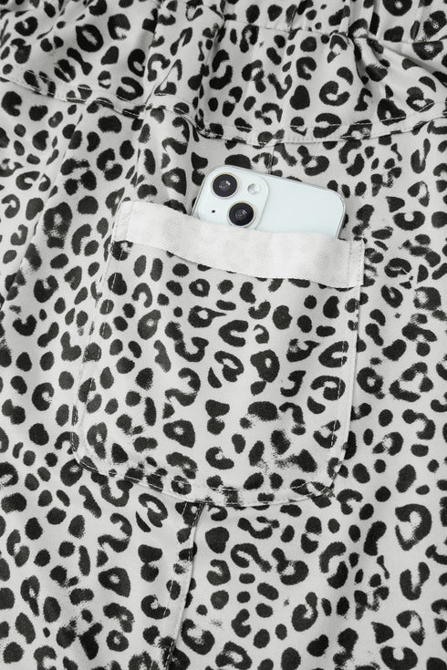 Western Style Leopard Print Wide Leg Terry Knit Pants