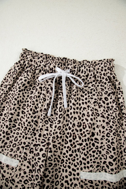 Western Style Leopard Print Wide Leg Terry Knit Pants