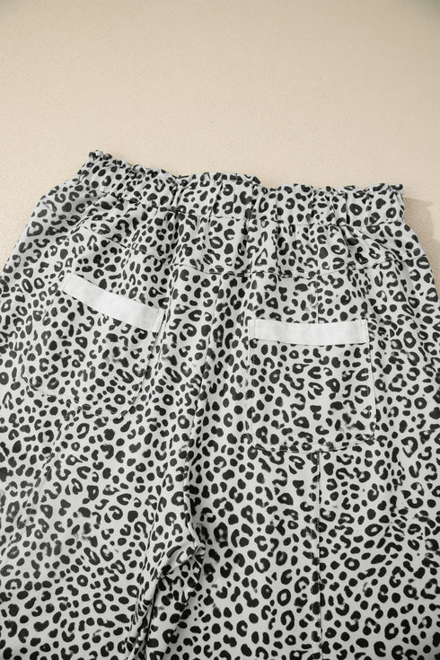 Western Style Leopard Print Wide Leg Terry Knit Pants