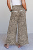 Western Style Leopard Print Wide Leg Terry Knit Pants