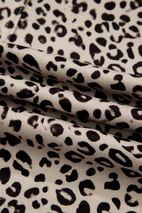 Western Style Leopard Print Wide Leg Terry Knit Pants