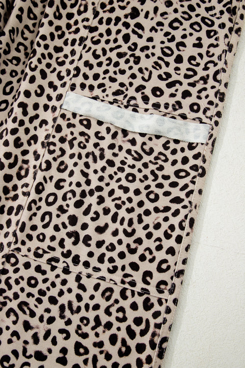 Western Style Leopard Print Wide Leg Terry Knit Pants