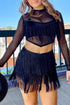 Western Style Letter Print Tiered Fringe Mini Skirt